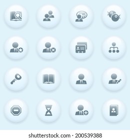 Users icons with white buttons on blue background.