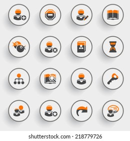 Users icons with white buttons on gray background.