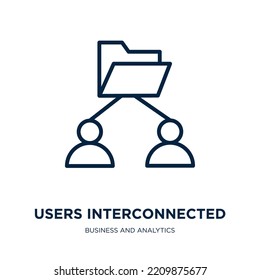 icono de usuarios interconectados de la colección business y analysis. Usuarios lineales delgados interconectados, conexión, icono de contorno de comunicación aislado en fondo blanco. Usuarios de vectores de línea 