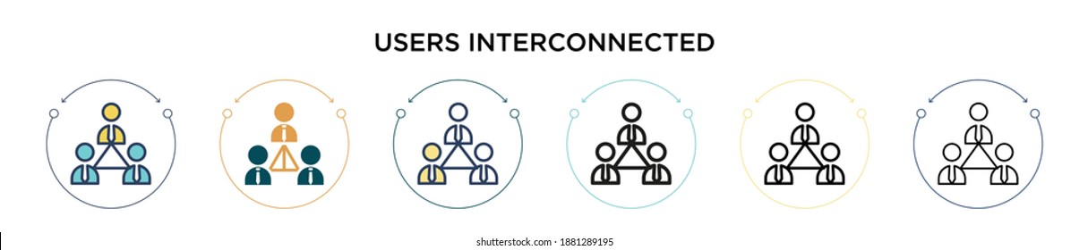 Users interconnected icon in filled, thin line, outline and stroke style. Vector illustration of two colored and black users interconnected vector icons designs can be used for mobile, ui, web