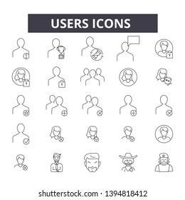 Users line icon signs.  Linear vector outline illustration set concept.