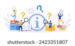 Users looking for information. People searching files in database, archive, info storage. Information center or communication service. FAQ or question and answer