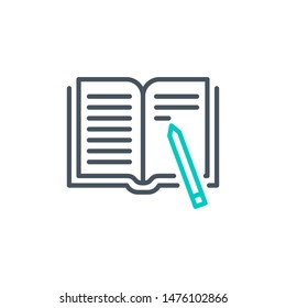 User's Manual book outline flat icon. Single high quality outline logo for web design or mobile app. Thin line sign design logo guide book. Black and blue icon pictogram isolated on white background