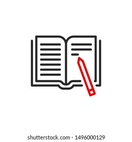 User's Manual book outline flat icon. Single high quality outline logo for web design or mobile app. Thin line sign design logo guide book. Black and red icon pictogram isolated on white background