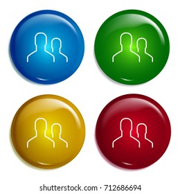 Users multi color gradient glossy badge icon set. Realistic shiny badge icon or logo mockup