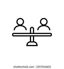 Users on Scale Isolated Line Icon. Perfect for UI, apps, sites, stores, adverts. Editable stroke, drawn with black thin line