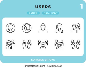 Users Outline Icons Pack for UI. Editable Stroke. Pixel perfect thin line vector icon set for web design and website application.
