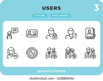 Users Outline Icons Pack for UI. Editable Stroke. Pixel perfect thin line vector icon set for web design and website application.
