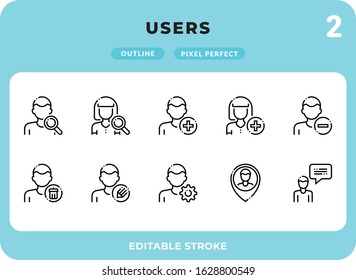 Users Outline Icons Pack for UI. Editable Stroke. Pixel perfect thin line vector icon set for web design and website application.
