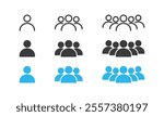 Users, People, Human, Person, Organization icon set. Outline and SolidBlack Color. Indicating leader, team, group, participants, members, community, population, audience. Vector symbol, sign.