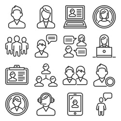 Users and People Icons Set on White Background. Line Style Vector