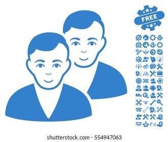 Users pictograph with bonus setup tools images. Vector illustration style is flat iconic cobalt symbols on white background.