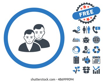 Users pictograph with free bonus elements. Vector illustration style is flat iconic bicolor symbols, smooth blue colors, white background.