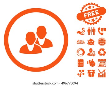 Users pictograph with free bonus elements. Vector illustration style is flat iconic symbols, orange color, white background.