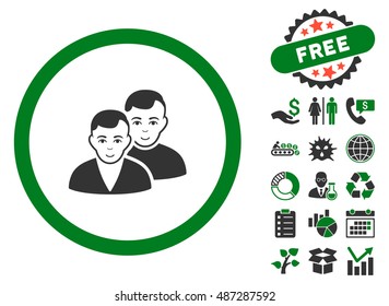 Users pictograph with free bonus icon set. Vector illustration style is flat iconic bicolor symbols, green and gray colors, white background.