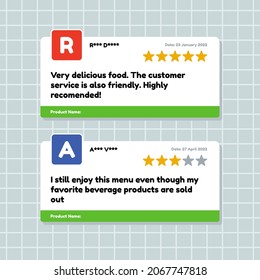 Users provide ratings, reviews and recommendations. Flat design customer testimonial template.