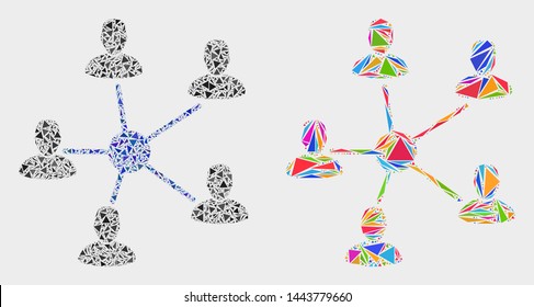 Users relations mosaic icon of triangle elements which have various sizes and shapes and colors. Geometric abstract vector illustration of users relations.