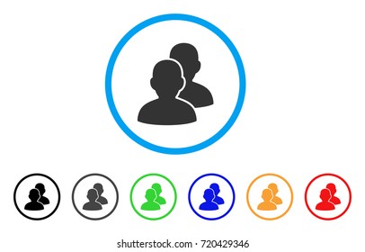 Users rounded icon. Style is a flat users grey symbol inside light blue circle with black, gray, green, blue, red, orange variants. Vector designed for web and software interfaces.