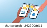 Users sending money online using apps on their smartphones: P2P payments and money transfer concept