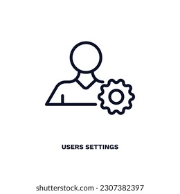 users settings icon. Thin line users settings icon from education and science collection. Outline vector isolated on white background. Editable users settings symbol can be used web and mobile