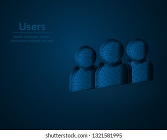 Users symbol low poly vector illustration, team polygonal icon, isometric icon, social association concept illustration, dark blue background