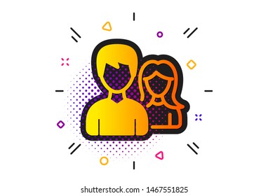 Users or Teamwork sign. Halftone circles pattern. Group icon. Male and Female Person silhouette symbol. Classic flat teamwork icon. Vector