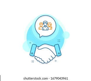 Users or Teamwork sign. Handshake deal complex icon. Group line icon. Male and Female Person silhouette symbol. Agreement shaking hands banner. Teamwork sign. Vector