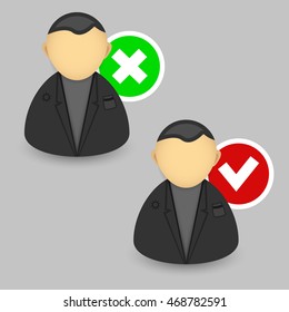 Users with tick and cross. Vector illustration
