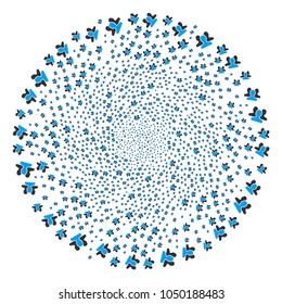 Users twirl circle. Object burst organized from scattered users items. Vector illustration style is flat iconic symbols.
