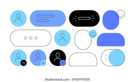 Usuarios. Experiencia de usuario y Elementos de interfaz como chats y Botones. Abstractas patrón de burbujas, Anuncio de Web, Fondo de pantalla de escritorio. Ilustración plana archivo de Vector.