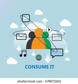 Users are using software and application in cloud system, Software as a service concept, flat vector illustration