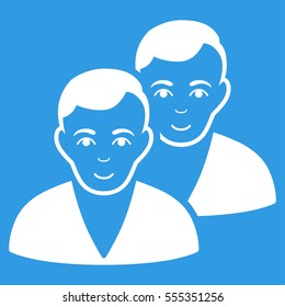 Users vector icon. Flat white symbol. Pictogram is isolated on a blue background. Designed for web and software interfaces.