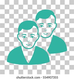 Users vector pictograph. Illustration style is flat iconic cyan symbol on a chess transparent background.