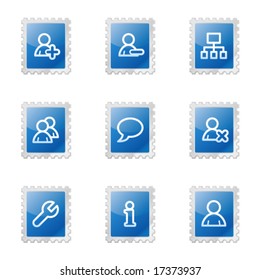 Iconos web de usuarios, series de sellos brillantes azules