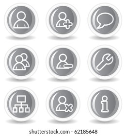 Users web icons, circle grey glossy buttons