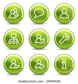 Iconos web de usuarios, series de botones de círculo brillante verde