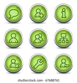 Users web icons, green glossy set