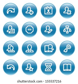 Users web icons on blue buttons.
