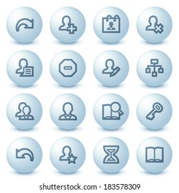 Users web icons on blue buttons.