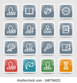 Users white contour icons on color buttons.