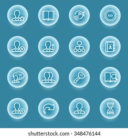 Users white icons with luminous buttons on blue background.
