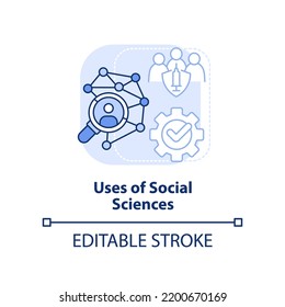 Uses of social sciences light blue concept icon. Pandemic preparedness abstract idea thin line illustration. Isolated outline drawing. Editable stroke. Arial, Myriad Pro-Bold fonts used