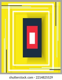It uses squares, yellow, red and whit in the design.