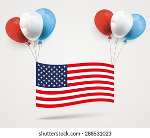 US-Flag with colored balloons on the gray background. Eps 10 vector file.
