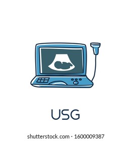usg ultrasonography minimalist out line hand drawn medic flat icon illustration