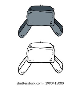 Ushanka Hat. Fur Russian cap. Grey headdress. Cartoon illustration isolated on white