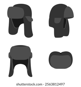 ushanka hat, russian winter hat set vector illustration isolated on white background.