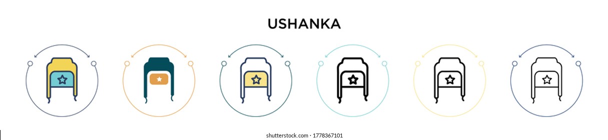 Ushanka icon in filled, thin line, outline and stroke style. Vector illustration of two colored and black ushanka vector icons designs can be used for mobile, ui, web