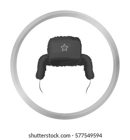 Ushanka icon in monochrome style isolated on white background. Russian country symbol stock vector illustration.