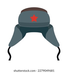 Ushanka russian traditional national hat with red star flat vector illustration